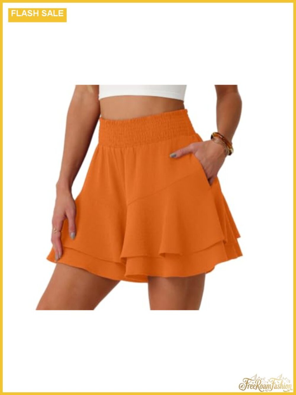 Flowy Boho Ruffle Tiered Skorts High Waisted Smocked with Pockets